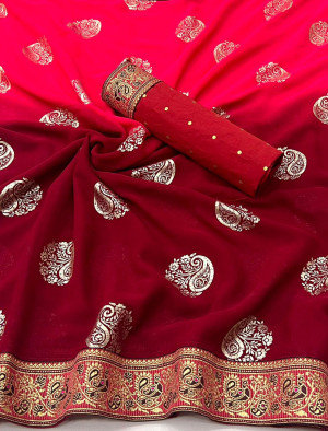 Gajari and maroon color georgette saree with foil printed work