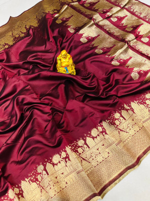 Maroon color cotton silk saree with zari weaving work