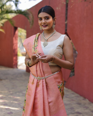 Gajari color soft fancy silk saree with digital printed work