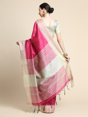 Pink color banglori raw silk saree with woven design