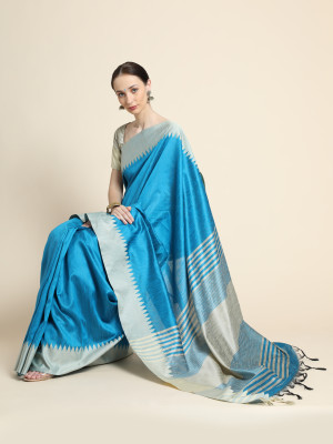 Firoji color banglori raw silk saree with woven design