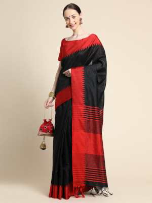 Black color banglori raw silk saree with woven design