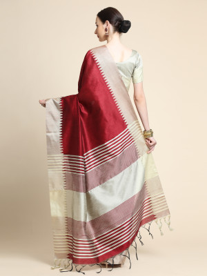 Maroon color banglori raw silk saree with woven design