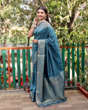 Firoji color cotton silk saree with zari weaving work