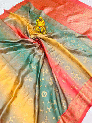 Multi color soft banarasi silk saree with zari weaving work