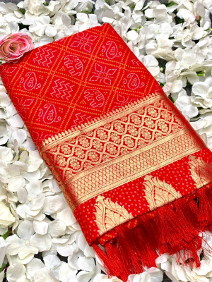 Red color soft cotton silk saree with zari weaving work