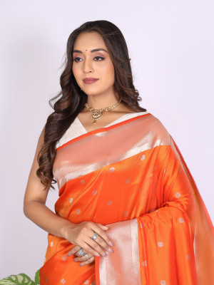 Orange color paithani silk saree with zari weaving work