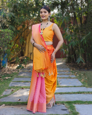 Multi color georgette  saree with zari weaving work