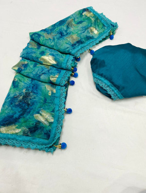Firoji color soft georgette saree with zari weaving work