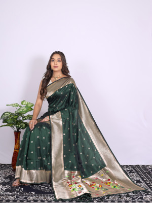 Dark green color paithani silk saree with zari  weaving work
