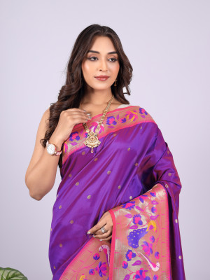 Purple color paithani silk saree with zari woven work