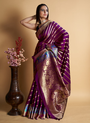 Magenta color kanchipuram silk saree with zari weaving work