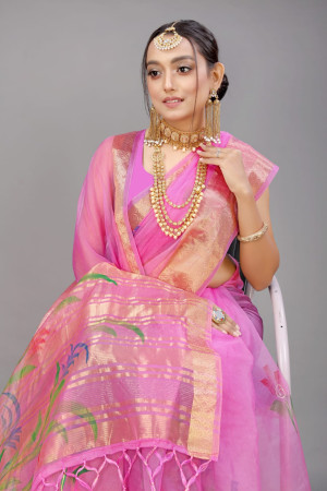 Pink color soft organza silk saree with digital printed work