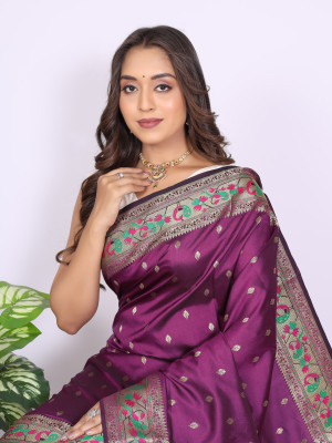 Magenta color soft paithani silk saree with zari woven work