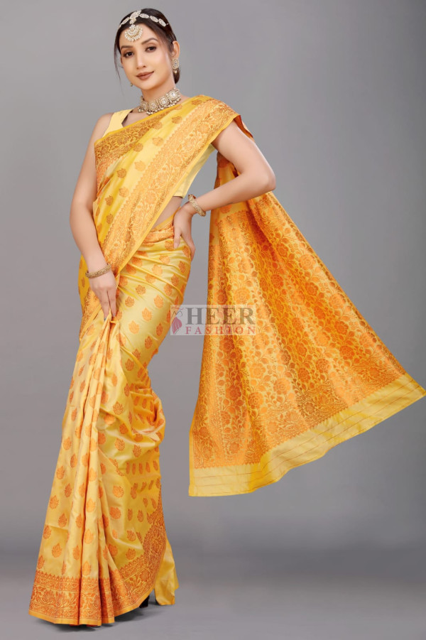 Yellow Color Banarasi Soft Silk Zari Weaving Work Casual Wear Saree -  7099174282