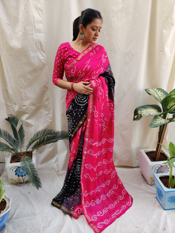 Black and Pink Pochampalli silk saree