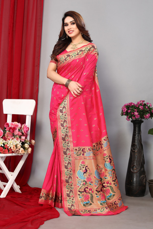 Buy Latest Designer Pink Silk Saree With Blouse Online Shopping - Dmv10118