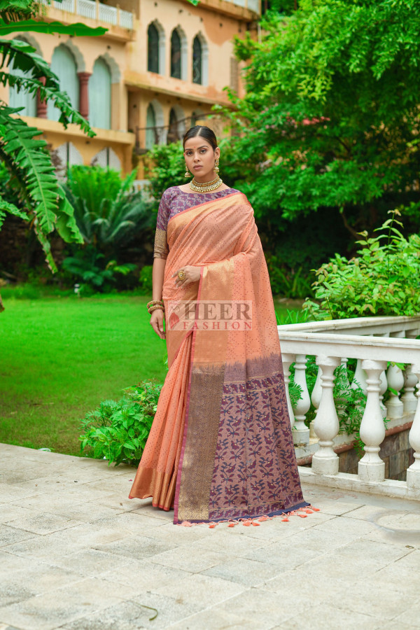 Peach Chanderi Semi Silk Saree main image 1