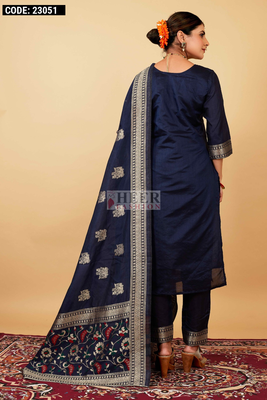 Grey - Bangalore Silk Paithani 3pc Unstitched Dress Material 31