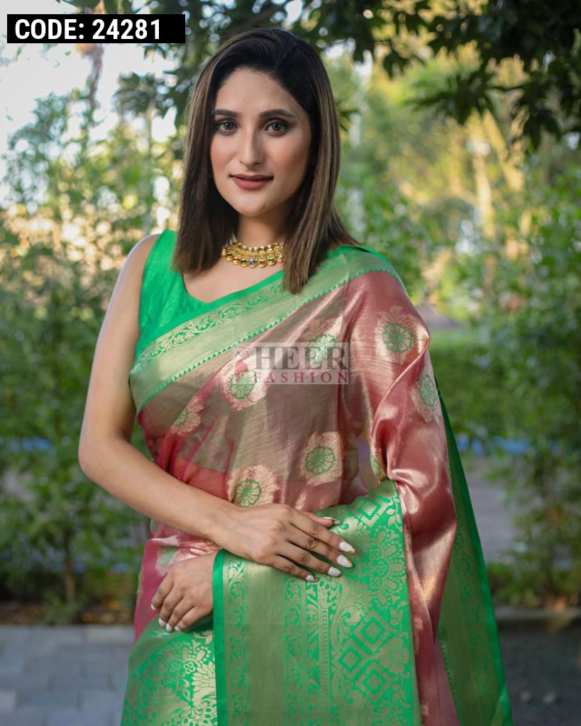 Pink Color Tissue Silk Saree With Zari Weaving Work pink-color-tissue-silk-saree-with-zari-weaving-work