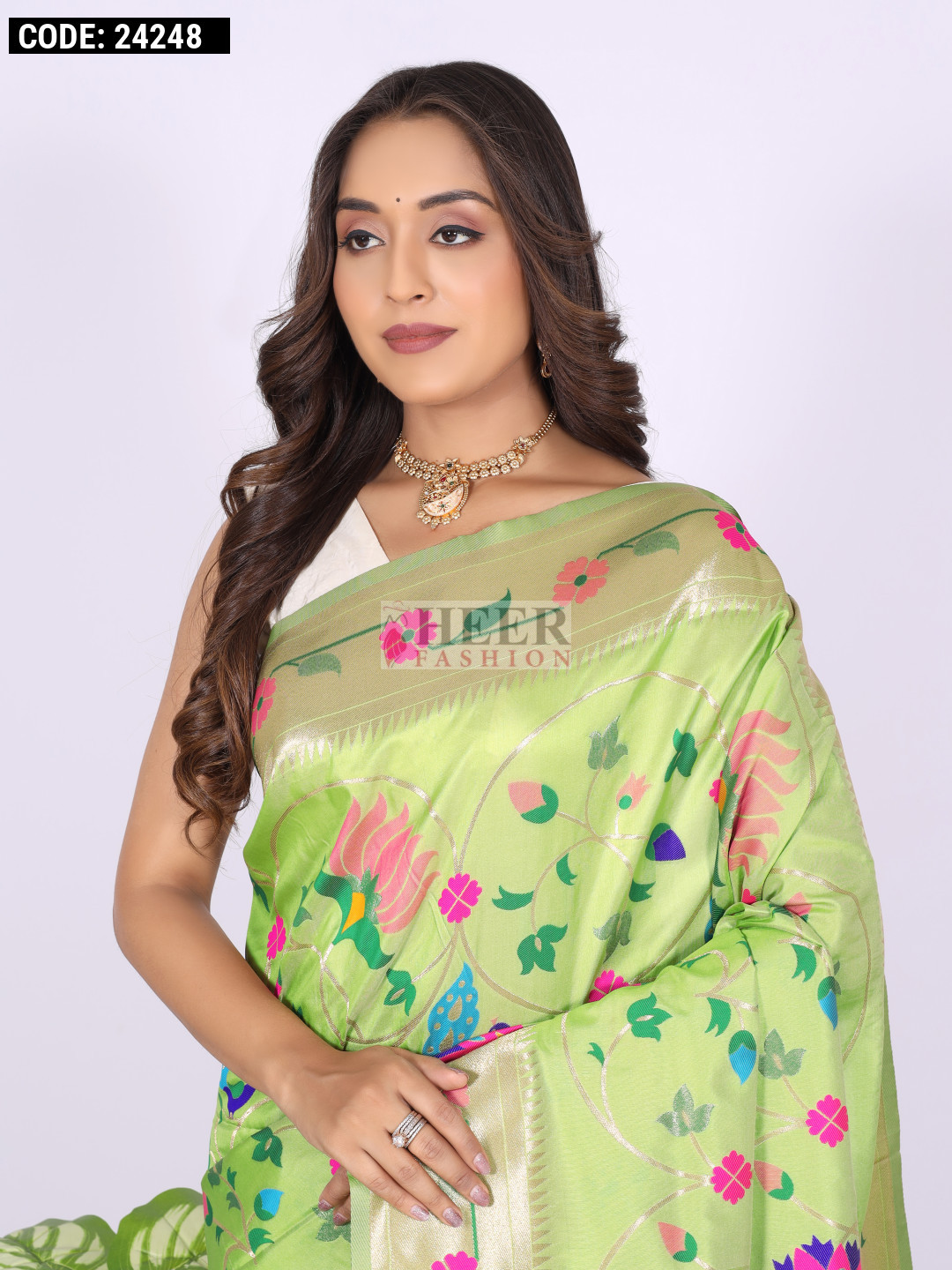 Attractive Pista-Green Tissue Zari Weaving Bollywood Saree main image 1