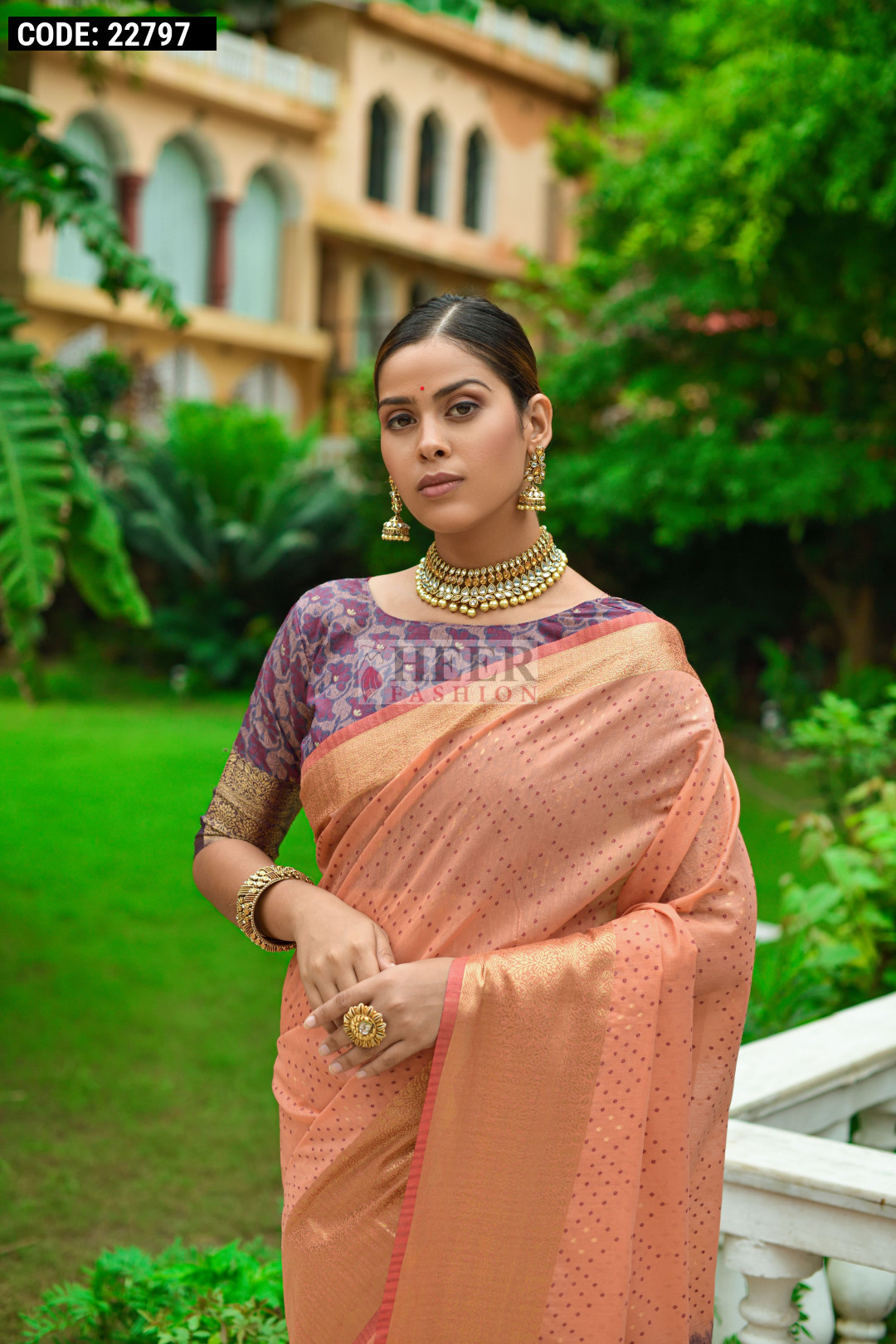 Peach Handloom Contemporary Chanderi saree main image 0