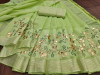 Pista green color linen cotton saree with embroidered work