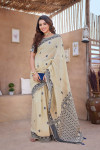 Off white color cotton saree with weaving work