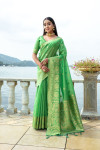 Parrot green color soft silk saree with zari weaving work