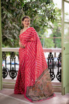 Gajari color tussar silk saree with Leheriya printed work