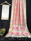 Off white color tussar silk saree with printed work
