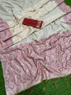 Off white and red color soft muga cotton saree with jamdani woven design