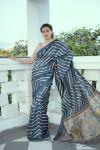 Firoji color tussar silk saree with printed work