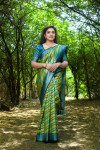 Green color soft leheriya silk saree with zari weaving work