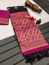Black color soft tussar silk saree with zari weaving work