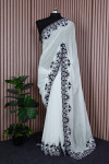 White color georgette saree with diamond & embroidery work