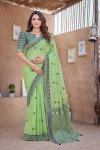 Pista green color cotton saree with weaving work