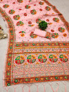 Baby pink color pushmina silk saree with weaving work