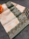 Peach and green color kanjivaram silk with saree zari weaving work