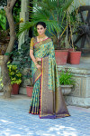 Multi color kanchipuram silk saree with zari weaving work
