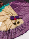 Beige color tussar silk saree with weaving work
