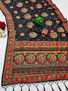 Black color pushmina silk saree with weaving work