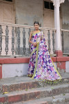 Purple color soft silk saree with printed work