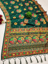 Dark green color pushmina silk saree with weaving work