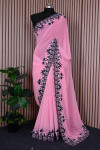 Baby pink color georgette saree with diamond & embroidery work