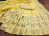 Yellow color linen cotton saree with embroidered work