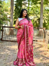 Pink color pashmina silk saree with printed work