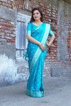 Firoji color soft satin silk saree zari weaving work