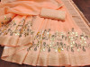 Peach color linen cotton saree with embroidered work
