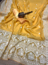 Yellow color organza silk saree with embroidery work